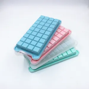 Silicone 36-grid ice cube tray with lid, flexible mold for homemade drinks and kitchen use.