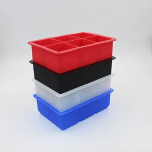 Silikon 6-Gitter quadratische Eiswürfelform Detailansicht mit stapelbaren bunten Formen.