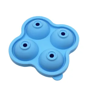 Silikon 4-Hohlraum Kugel Eiswuerfelbehaelter Detailansicht, flexible runde Eisbuechsenform.