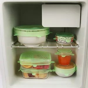 Reusable silicone stretch lids 6-piece set for bowls, pots, and food containers sealing.