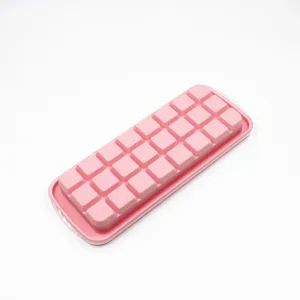 Bandeja de hielo de silicona rosa 24 rejillas con tapa molde cuadrado para cubitos de cocina.