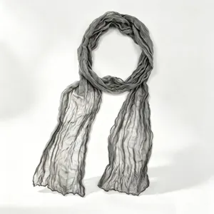 Effen grijs geplooide lange sjaal voor dames, lichtgewicht kreukel design omslagdoek, accessoire