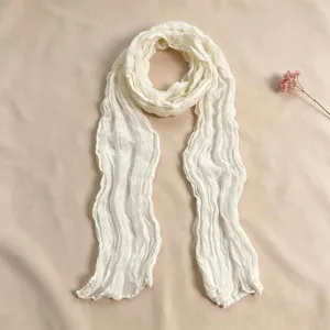 Vrouwen effen kleur lange gekreukte sjaal lichtgewicht casual wit mode halsdoek elegante omslag