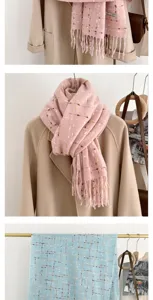 Women plaid tassel scarf winter warm cashmere feel wrap stylish thick cozy neckwear accessory