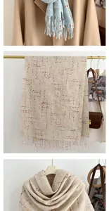 Cozy plaid faux cashmere tassel scarf for women, warm winter neckwear detail view.