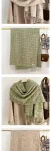 Cozy cashmere-feel plaid fringed scarf for women, warm winter accessory with tassel design.