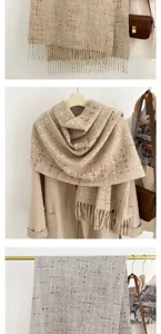 Cozy imitation cashmere plaid tassel scarf for women, winter thick warm fashion neck wrap.