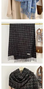 Women winter warm plaid tassel scarf imitation cashmere soft cozy neckerchief accessory