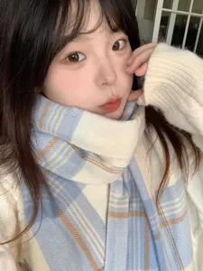 Écharpe à carreaux imitation cachemire douillette hiver chaud doux tour de cou style JK mignon accessoire