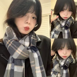 Écharpe à Carreaux Chaude d'Hiver pour Femmes Châle Long à Franges Tartan Doux Sensation Cachemire Couple Étudiant Accessoire de Mode