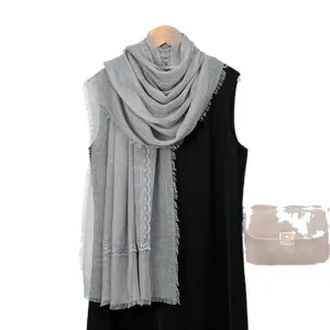 Grey mesh lace scarf women solid color breathable shawl casual pleated headscarf stylish