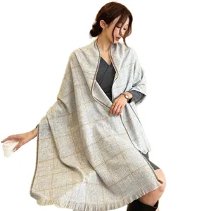 Dames ruit kasjmier gevoel sjaal winter franje warme elegante oversized deken omslagdoek