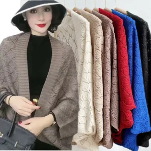 Dames Opengewerkt Gebreid Cardigan Sjaal Casual Open Voorkant Vleermuismouw Cape Lente Zomer Lichtgewicht Strand Cover Up Bovenkleding