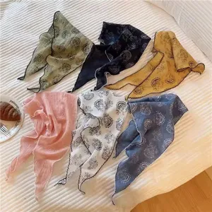 Femmes Vintage Paisley Foulard Triangulaire Coton Lin Imprimé Bandeau Rétro Foulard Cheveux Foulard Cou Accessoire de Mode
