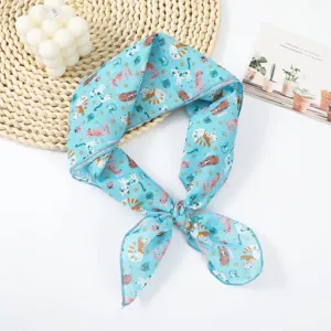 Leuke blauwe kat print katoen linnen kleine vierkante sjaal stijlvolle halsdoek vrouw