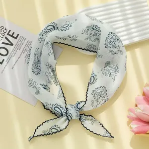 Foulard triangulaire en lin Paisley, écharpe rétro et bandeau vintage pour femme.