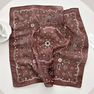 Women's Fashion Square Scarf Vintage Floral Paisley Print Polyester Lightweight Neck Scarf Hair Band Bag Accessory