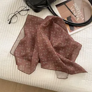 Cotton linen small square scarf brown floral pattern retro literary decorative neckerchief summer
