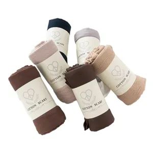Foulard écharpe froissé en coton unicolore multi-couleurs hijab mode vue principale presentation.