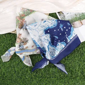 Fashion Cotton Linen Square Scarf Women Spring Retro Paisley Rabbit Print Neck Scarf Chic Hair Band Shawl