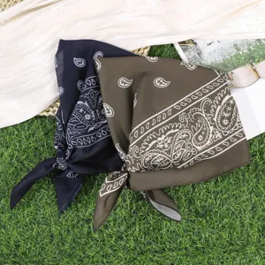 Cotton linen paisley small square scarf versatile hairband neckerchief for women spring summer.