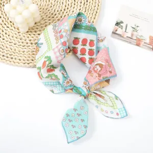 Kleine katoenen linnen vierkante doek schattige bloemen fruit print halsdoek decor stijl.