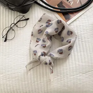 Chic retro small square scarf for women, lightweight neckerchief, stylish hair band and bag ribbon.