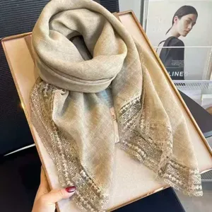 Damen Einfarbiger Spitzenbesatz Quadratischer Schal Eleganter Leichter Chiffon Schal Für Frühling Sommer Tägliche Mode