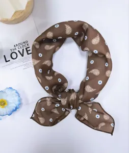 Bruine paisley kleine vierkante sjaal, katoenen linnen bloemen hoofdband lente.
