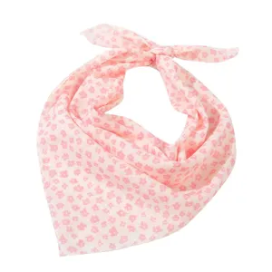 Pink floral cotton linen square scarf women summer breathable vintage cute decorative neckerchief