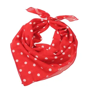 Red white polka dot cotton linen square scarf neckerchief summer breathable stylish neck wrap