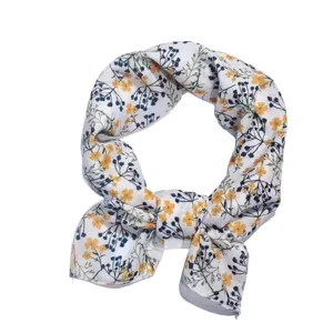 Cotton linen floral square scarf for women, fresh style neck scarf and versatile summer accessory.