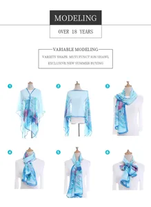 Detail van zes verschillende manieren om de chiffon sjaal met bloemen te gaan dragen