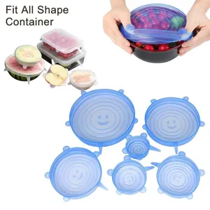Silicone stretch lids set detail showing flexible bowl covers and fruit food storage use.