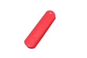 Silicone pot handle cover detail showing embossed flower pattern and anti-slip texture surface.