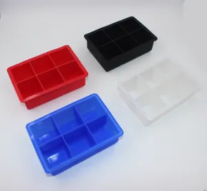 Silikon 6-Gitter quadratische Eiswuerfelform Detailansicht, flexible Kuechenform bunt.