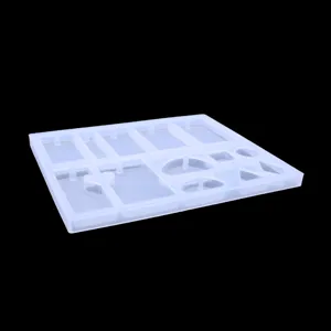 Silicone mold for epoxy resin necklace pendant DIY jewelry making featuring multiple geometric shapes.