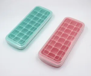 Bandeja de cubitos de hielo de silicona 24 rejillas con tapa molde menta rosa claro