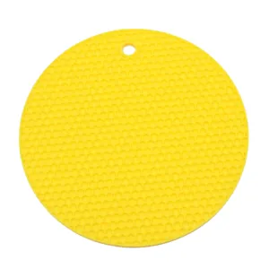 Alfombrilla aislante redonda de silicona amarilla nido de abeja resistente al calor