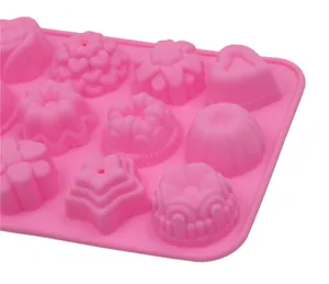 Verstärkte 12-Mulden rosa Silikonbackform für Kuchen, Gelees, Puddings und verschiedene Desserts.