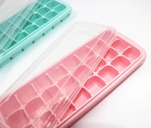 Bandeja de cubitos de hielo de silicona 24 rejillas con tapa molde flexible rosa verde