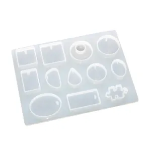 Clear silicone mold for DIY epoxy resin jewelry making, versatile pendant casting mold.