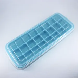 Bandeja de cubitos de hielo de silicona 24 rejillas con tapa molde para hielo azul
