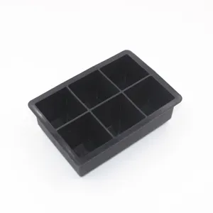 Schwarze 6-Fächer Silikon Eiswürfelform Set, flexible quadratische Eiswürfelbehälter Küche.