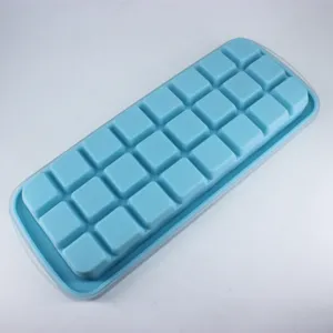 Bandeja de cubitos de hielo de silicona azul de 24 rejillas con tapa molde flexible hogar