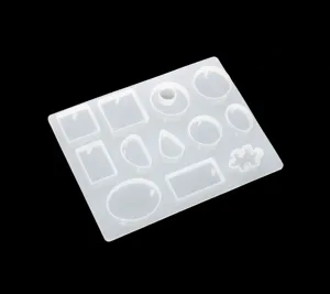 Silicone mold for DIY crystal epoxy resin pendant necklace making with multiple shapes.
