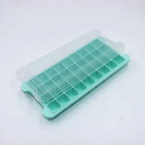 Bandeja de cubitos de hielo de silicona con tapa transparente para cocina y congelador.