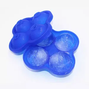 Blauer Silikon Eisball Behälter 4er Set runder Eiskugelbereiter für Whisky und Bar
