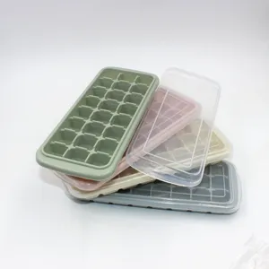 Bandeja de cubitos de hielo de silicona de 24 rejillas con tapa, molde apilable para hielo en pasteles.