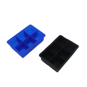 Silikon 6-Gitter quadratische Eiswürfelform Detailansicht, flexible blaue und schwarze Form.